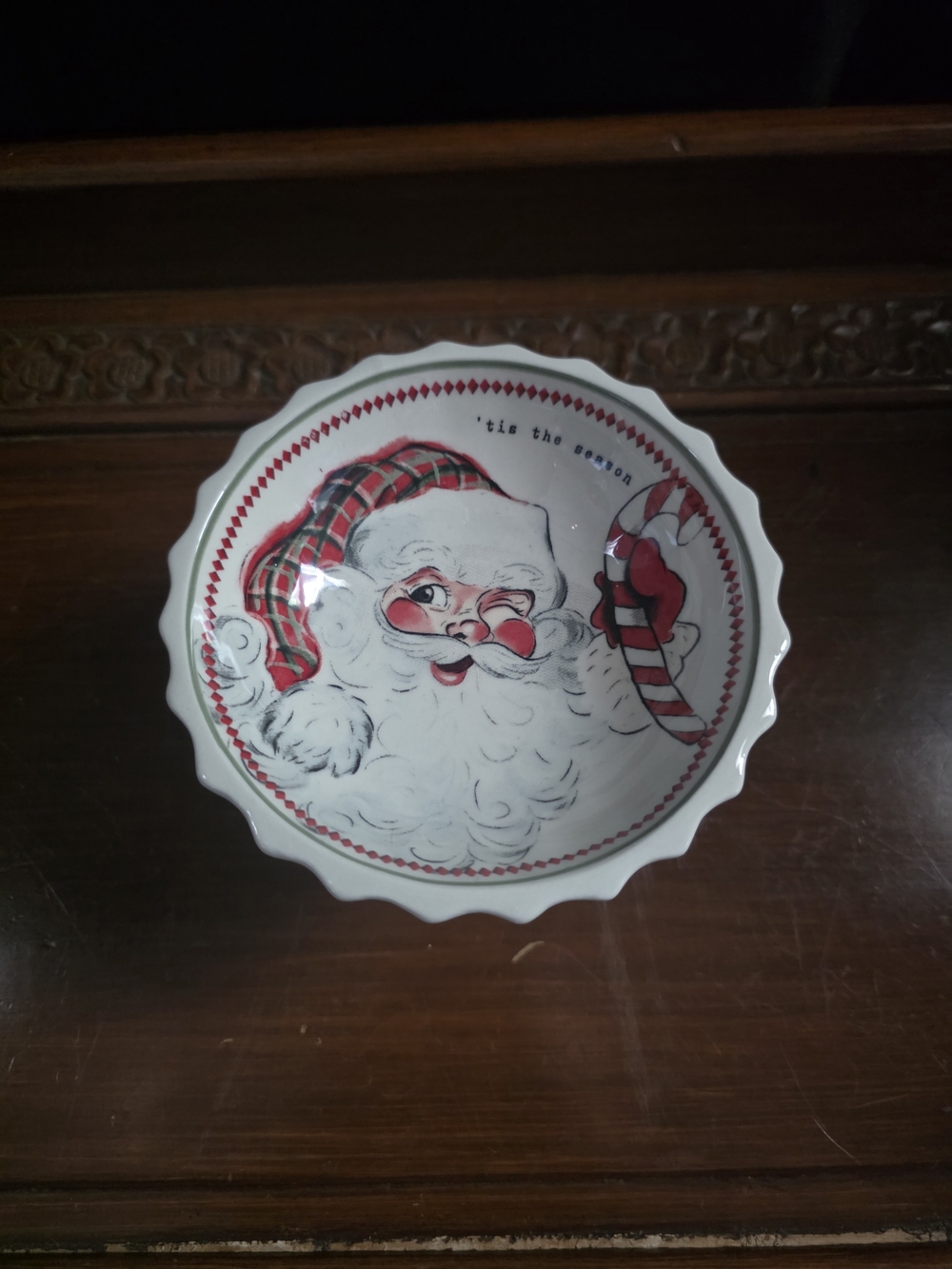 Mud Pie White Ceramic Candy Dish - Vintage Santa Theme 2023 NWT